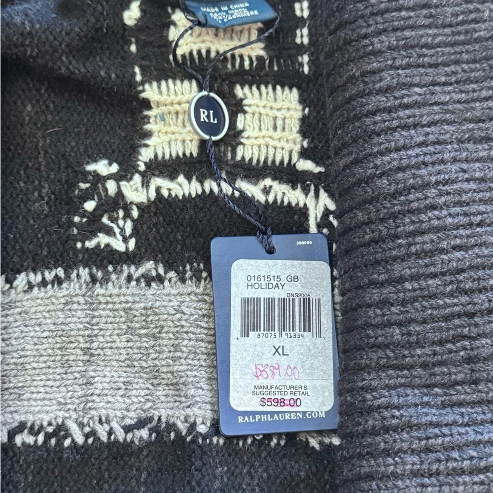 New Ralph Lauren Geometric Patterned Black and Gray Sweater XL - Picture 2 of 5
